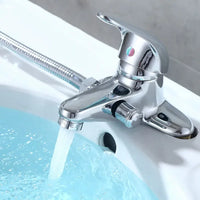 Robinet de Baignoire Chromé avec Sortie Douchette 2 Trous