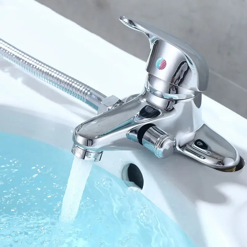 Robinet de Baignoire Chromé avec Sortie Douchette 2 Trous