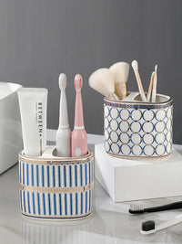 Porte-Brosse à Dents et Dentifrice Céramique Ovale, 4 Décors, 11 cm