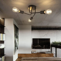Plafonnier Cuisine Industriel Noir 3 ou 4 Lumières E27, Style Rétro