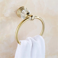 Accessoires Salle de Bain Doré Laiton et Cristal à la Pièce, 4 Articles