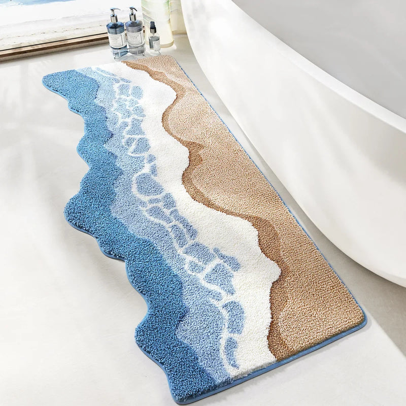 Tapis de Bain Ondulé Motif Vagues Tufté Main, 3 Tailles