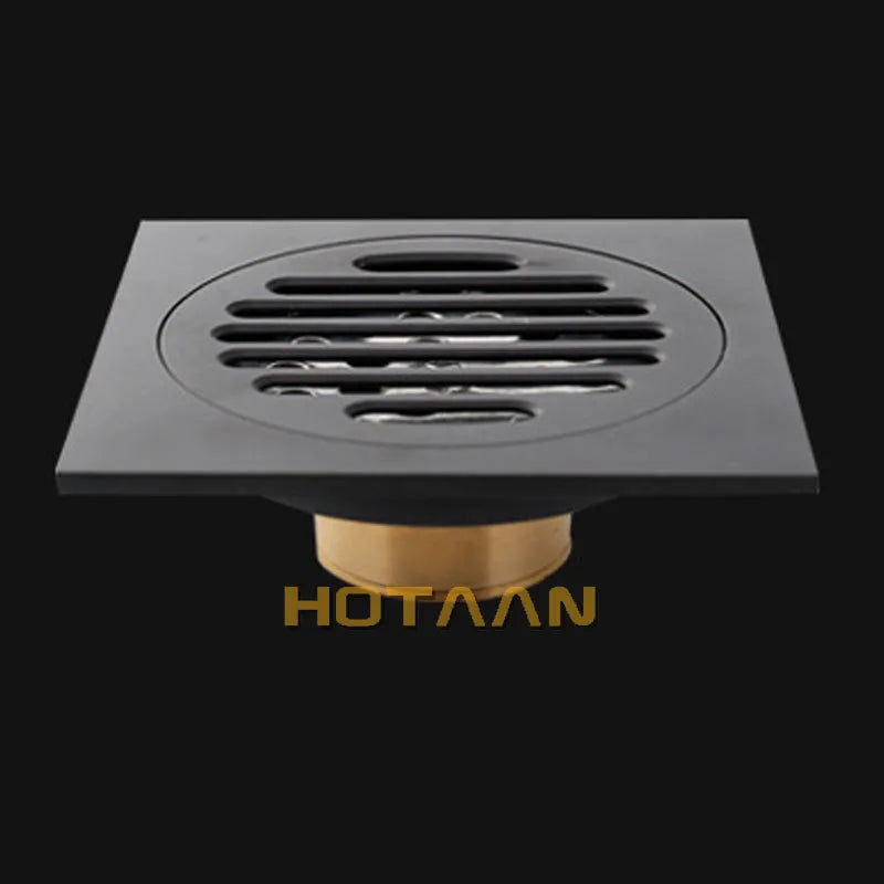 Caniveau de Douche Carré Laiton Noir Mat 10 x 10 cm Anti-Odeur