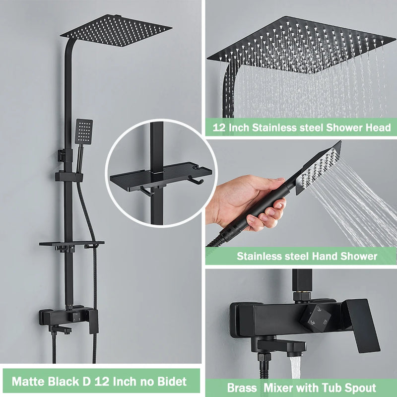 Colonne de Douche Pluie avec Mitigeur et Bec de Baignoire, 19 Modèles