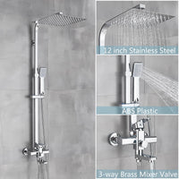 Colonne de Douche Carrée Inox avec Bec Baignoire, Noir, Nickel, Or Brossé