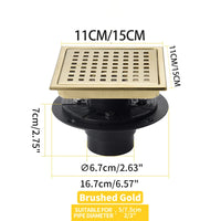Caniveau de Douche Carré Anti-Odeur Inox 304, Grille 11 ou 15 cm