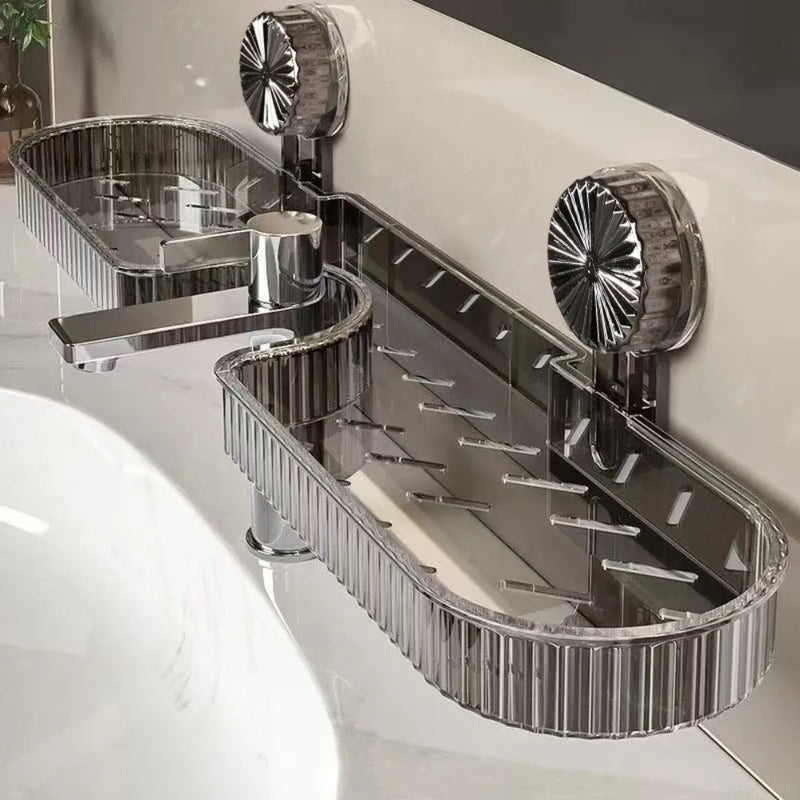 Étagère de Lavabo Murale à Ventouse Sans Perçage, Transparent ou Gris, 41 cm