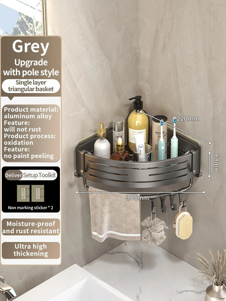 Étagère de Salle de Bain Sans Perçage Triangulaire ou Carrée 68 cm