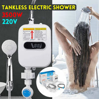 Mini Chauffe-Eau Instantané 3 500 W avec Douchette, Écran LCD et Flexible Inox