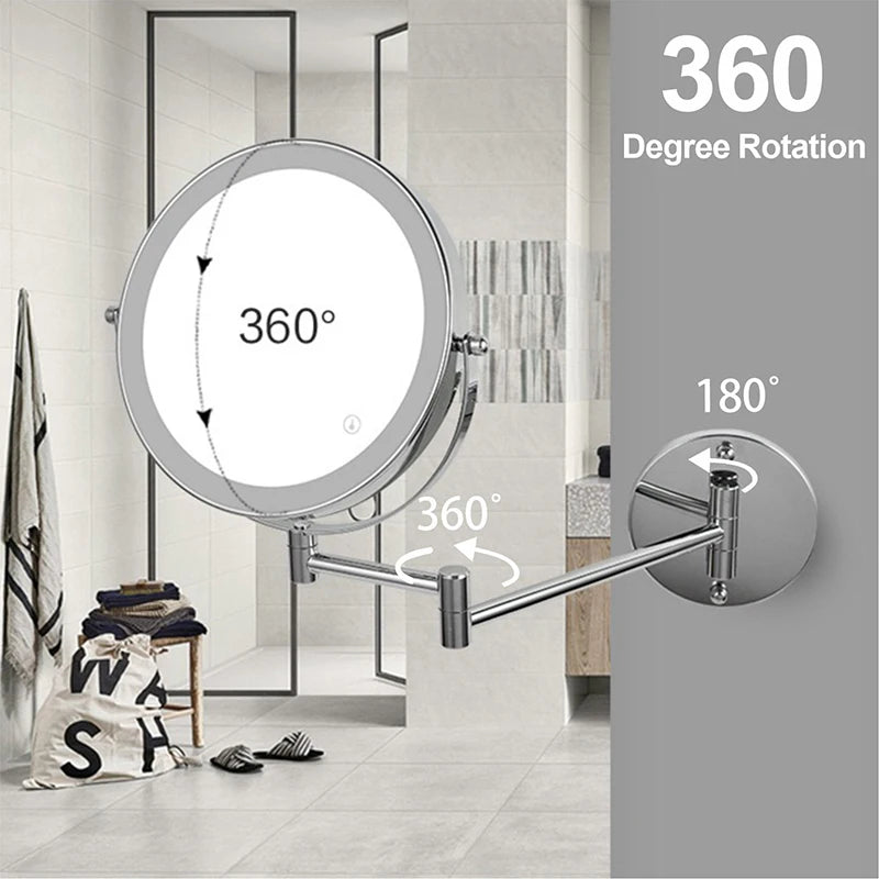 Miroir Grossissant Lumineux Mural Chromé Double Face x5, x7 ou x10 20 cm