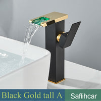 Mitigeur Lavabo Cascade LED Noir, Doré ou Chromé, Bec Court ou Haut