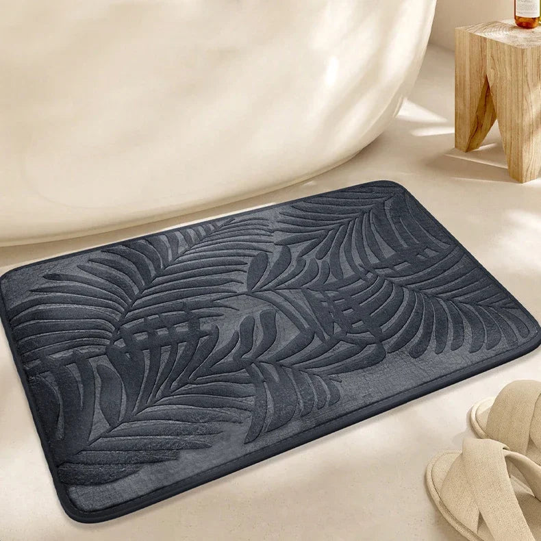 Tapis de Bain Mémoire de Forme à Feuilles en Relief, Antidérapant, 2 Tailles