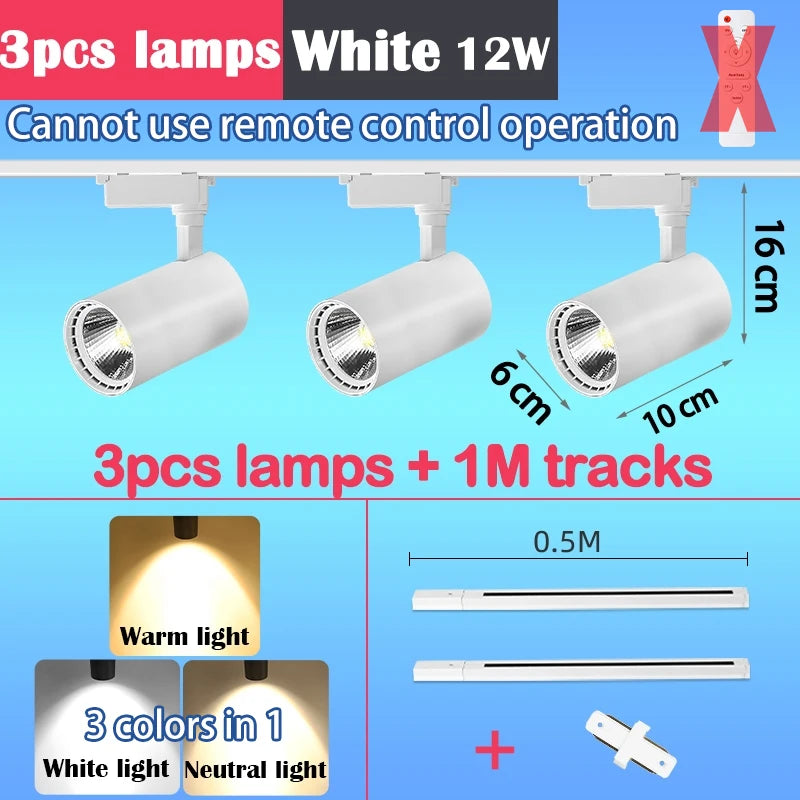 Spot LED sur Rail Dimmable, Kit 3 à 8 Spots 20 W avec Télécommande