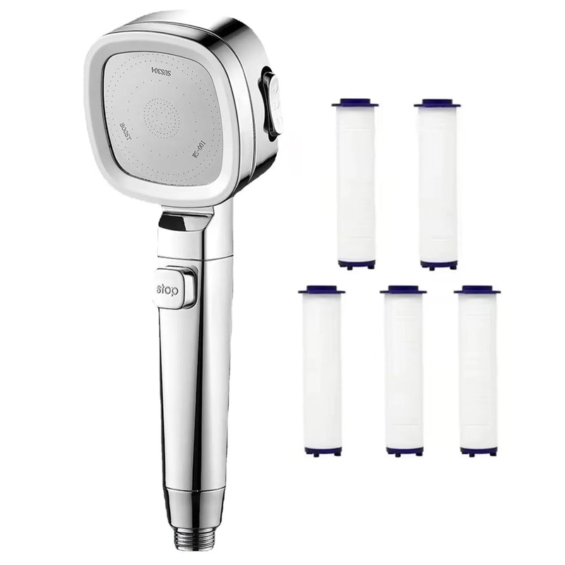 Pommeau de Douche Carré Chromé Haute Pression Filtrant