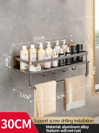 Étagère Murale Salle de Bain Aluminium Noir ou Gris 30-50 cm