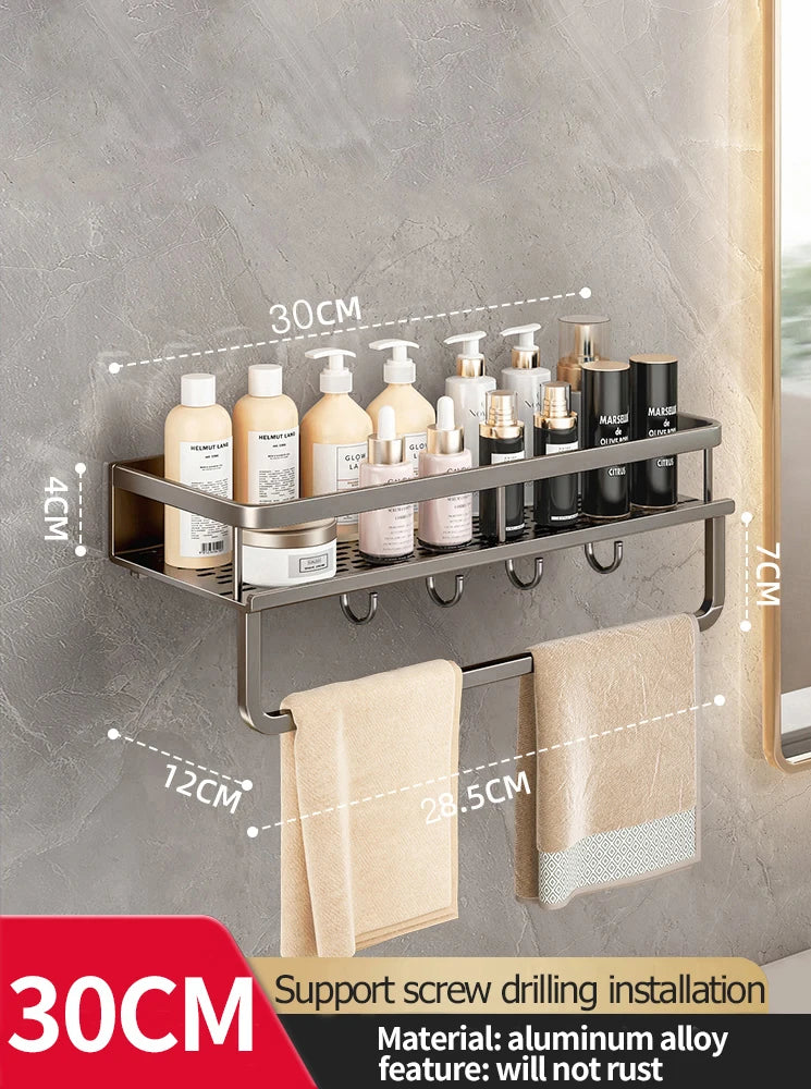 Étagère Murale Salle de Bain Aluminium Noir ou Gris 30-50 cm