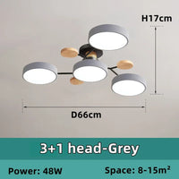Plafonnier LED Nordique Bois, 1 à 7 Têtes, 4 Coloris