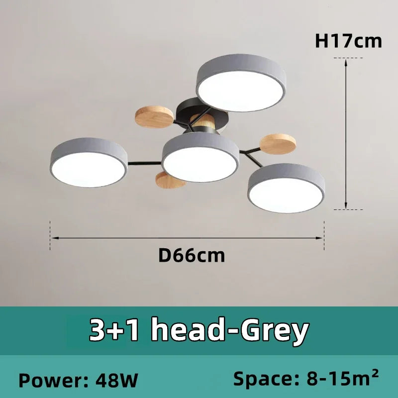 Plafonnier LED Nordique Bois, 1 à 7 Têtes, 4 Coloris