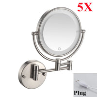 Miroir Grossissant Mural LED Bras Extensible Laiton, 3 Teintes de Lumière
