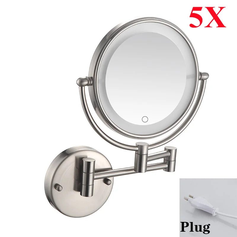 Miroir Grossissant Mural LED Bras Extensible Laiton, 3 Teintes de Lumière
