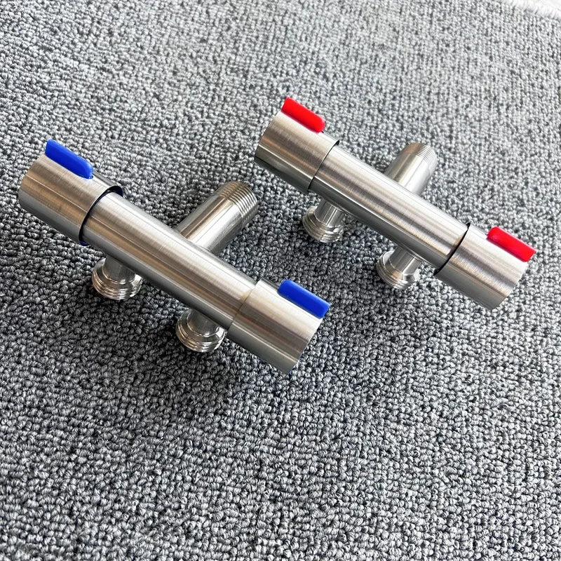 Robinet d'Arrêt Double Sortie Inox 304 G1/2 pour Lave-Linge, 12 cm