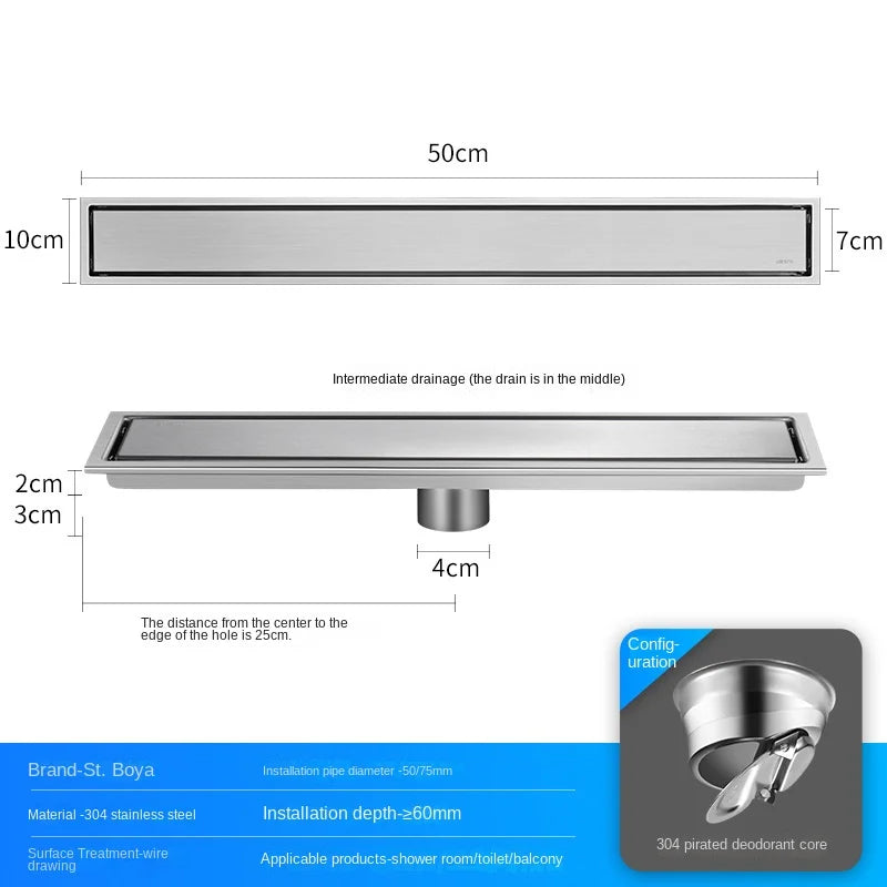 Caniveau de Douche Inox 304 Noir, Doré, Brossé, 20 à 60 cm