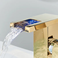 Mitigeur Lavabo Cascade LED Noir, Doré ou Chromé, Bec Court ou Haut