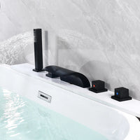 Robinet Baignoire Cascade LED Noir sur Rebord, 5 Trous avec Douchette