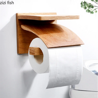 Porte-Papier Toilette Mural en Bois Massif, Chêne Rouge ou Noyer, Sans Perçage