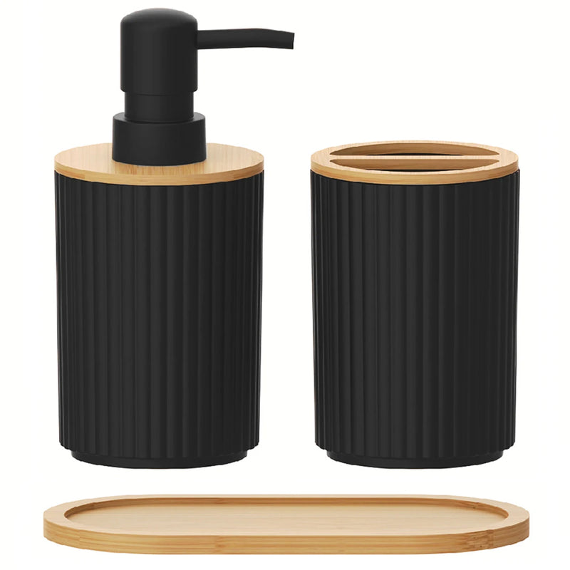 Set Accessoires Salle de Bain Noir ou Blanc, 3 Pièces et Plateau