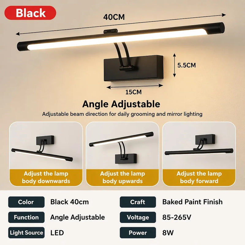 Applique Salle de Bain LED Noire Orientable pour Miroir