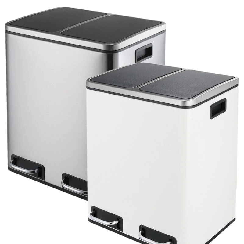 Poubelle de Cuisine Tri Sélectif 30 L, Noir, Inox ou Blanc