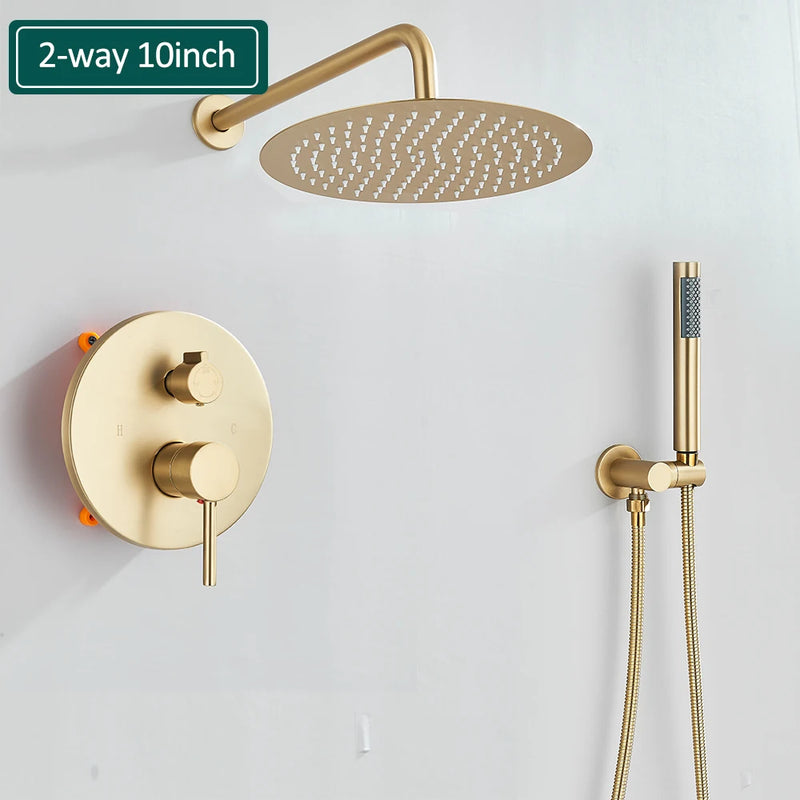 Douche Encastrable Dorée 2-3 Voies Effet Pluie