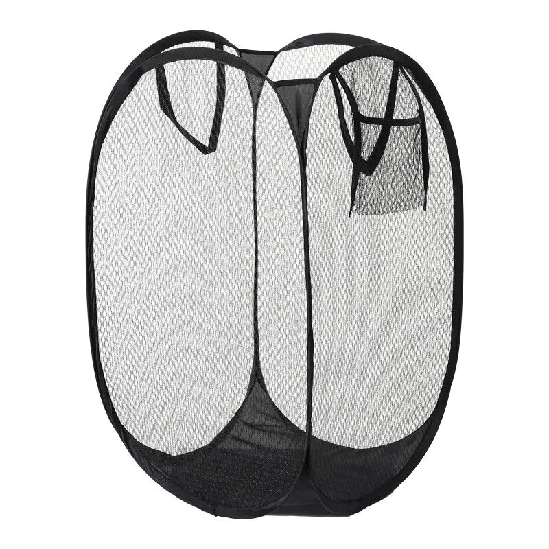 Panier à Linge Pliable en Maille Noire, 1 ou 2 Pièces
