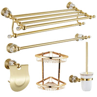 Accessoires Salle de Bain Doré Cristal Frise Grecque à la Pièce, 14 Articles