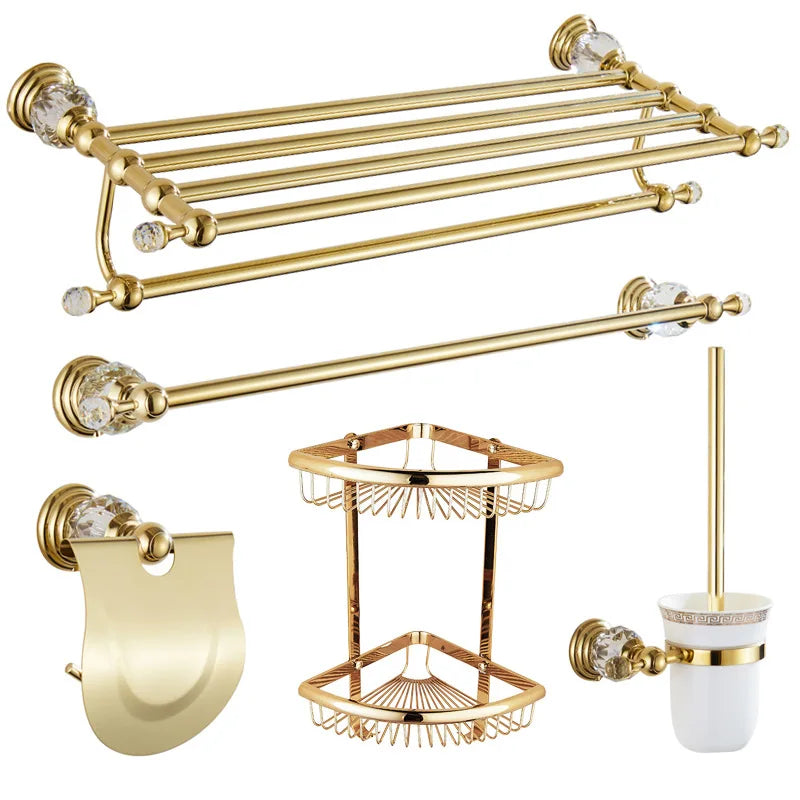 Accessoires Salle de Bain Doré Cristal Frise Grecque à la Pièce, 14 Articles