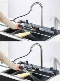 Évier de Cuisine Cascade Inox 304 avec Robinets, Lave-Verre et Afficheur