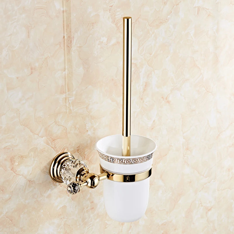 Accessoires Salle de Bain Doré à Cristal avec Gobelets Blancs, à la Pièce, 12 Articles