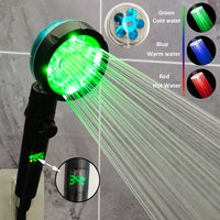Pommeau de Douche à Hélice LED Haute Pression Noir