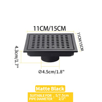 Caniveau de Douche Carré Anti-Odeur Inox 304, Grille 11 ou 15 cm
