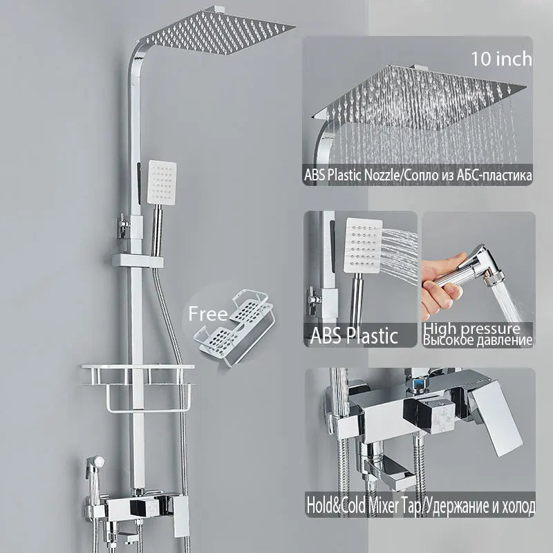Colonne de Douche Réglable 73 à 116 cm avec Étagère, Noir, Chromé ou Doré