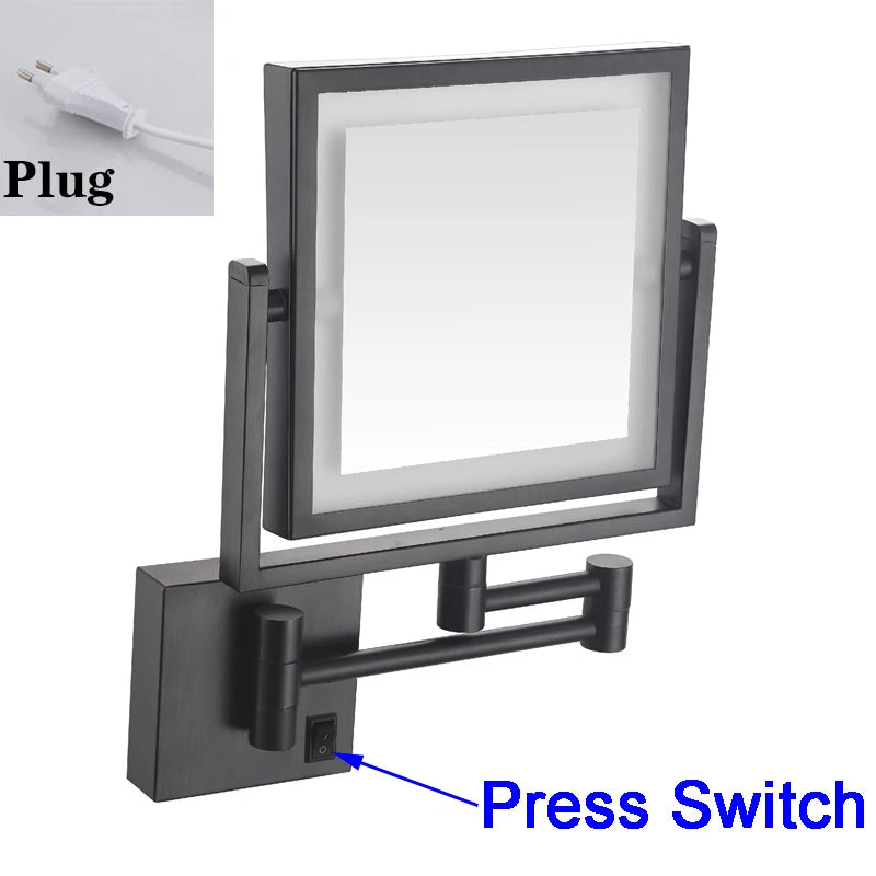 Miroir Grossissant LED Mural Bras Extensible Carré 3X