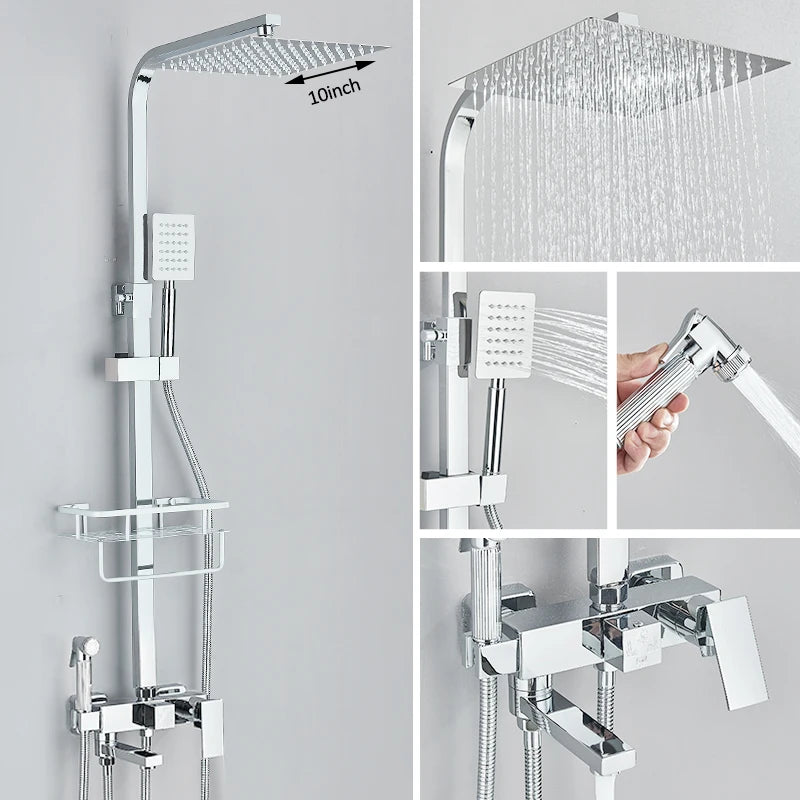Colonne de Douche Carrée 3 ou 4 Voies avec Bec de Bain