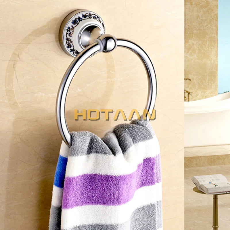 Accessoires Salle de Bain Chromé Décor Céramique Bleue à la Pièce, 11 Articles