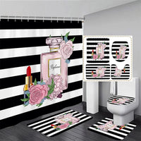 Rideau de Douche Flacon Parfum 180x180 cm et Tapis à la Pièce