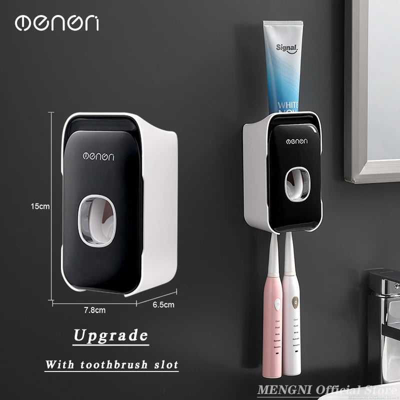 Distributeur de Dentifrice Automatique avec Porte-Brosses, Mural Gris ou Noir 15 cm