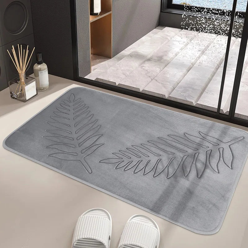 Tapis de Bain Mémoire de Forme à Feuilles en Relief, Antidérapant, 2 Tailles