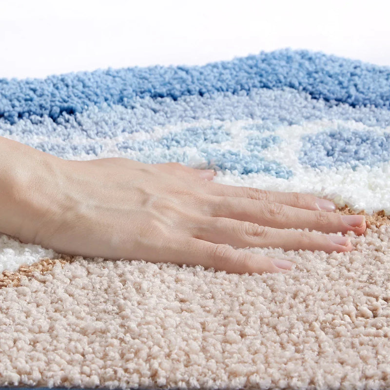 Tapis de Bain Ondulé Motif Vagues Tufté Main, 3 Tailles