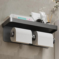 Porte-Papier Toilette Mural Blanc, Noir ou Gris avec Tablette, 1 ou 2 Rouleaux