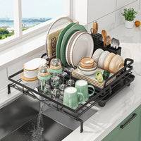 Égouttoir à Vaisselle Extensible 36 à 57,5 cm, Porte-Couverts, Bec Pivotant
